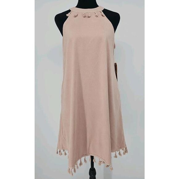 ANDREE By Unit Dress Small Pink Faux Suede Pom Pom NWT 70s Style Go Go Dress - Picture 1 of 8